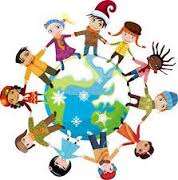 Image depicting children in holidays symbols from around the world embracing diversity