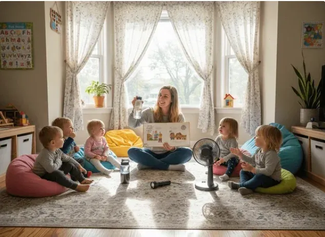 Children learning and playing together in a classroom