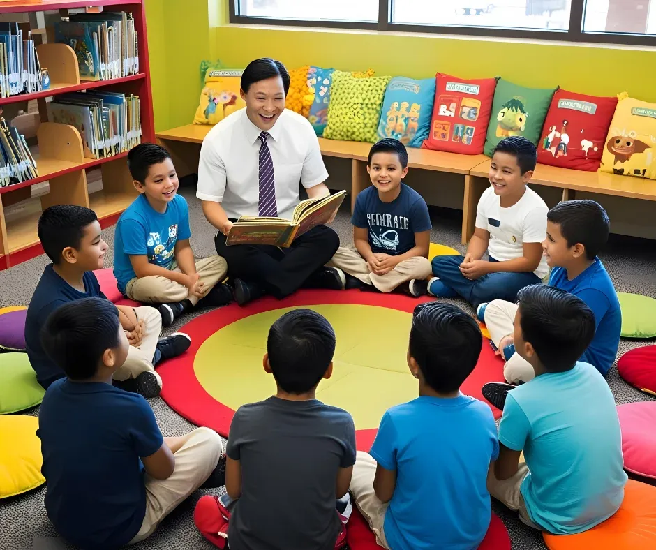 Children reading books together