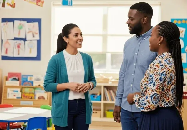 Teachers talking with parents